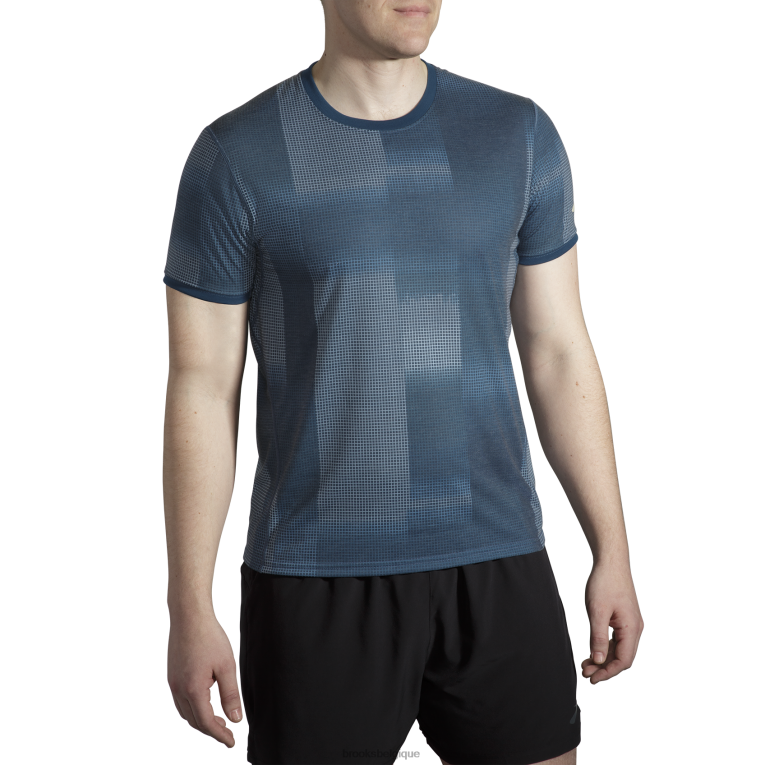 86H24504 manches courtes graphique distance Brooks indigo