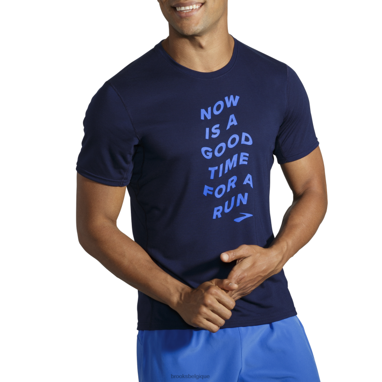 86H24505 manches courtes graphique distance Brooks marine