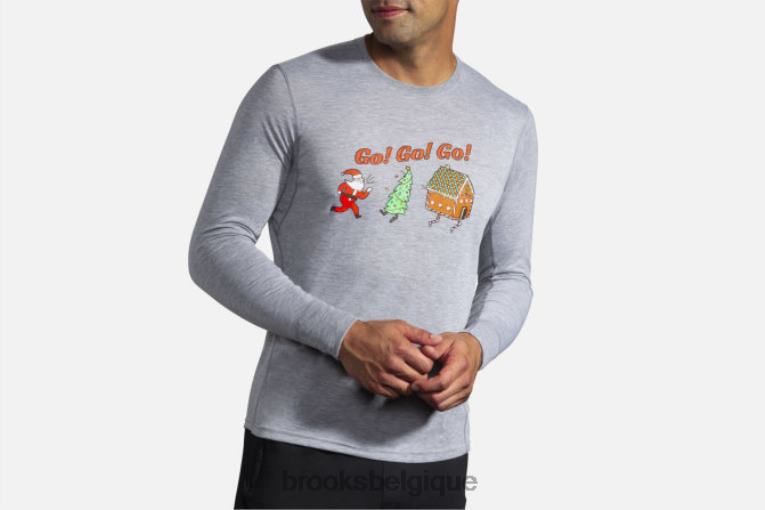 86H242032 manches longues graphique distance Brooks cours, joyeux vas-y