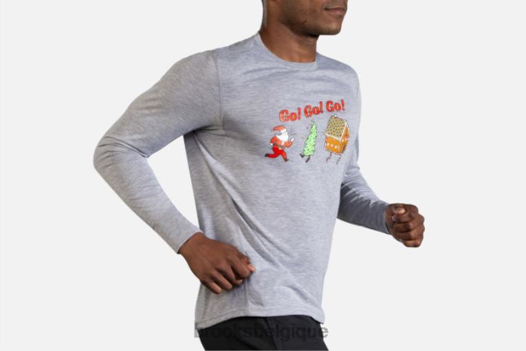 86H242032 manches longues graphique distance Brooks cours, joyeux vas-y