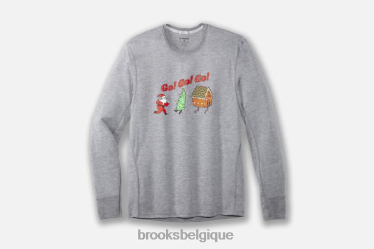 86H242032 manches longues graphique distance Brooks cours, joyeux vas-y